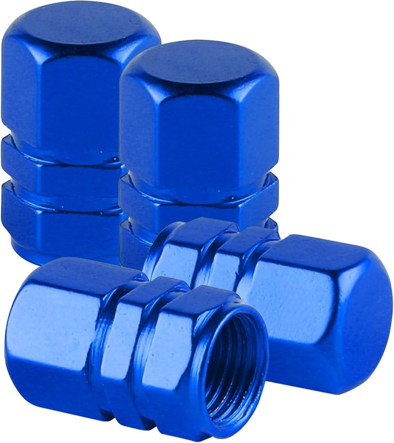 alpmosn Aluminum Tire Stem Valve Caps Wheel Valve Covers Car Dustproof Tire Cap Cover Accessories, Universal for SUV, Car, Bike and Motorcycle, Hexagon Shape (4PCS Blue) - Image 1